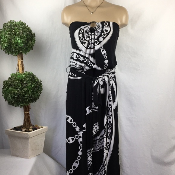White House Black Market Dresses Black White Strapless Print Maxi